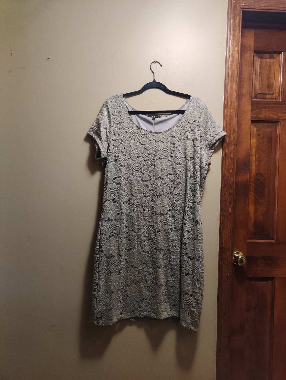 Tiana B. Grey Floral Lace Fully Lined Short Sleeve Dress XXL